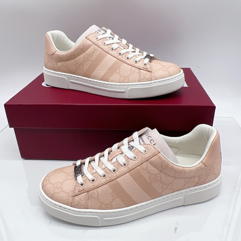 GUCCI Women's Pink GG Supreme Ace Tonal Web Sneakers 812026 EU 36.5 US 6.5 - NEW - Picture 3 of 14